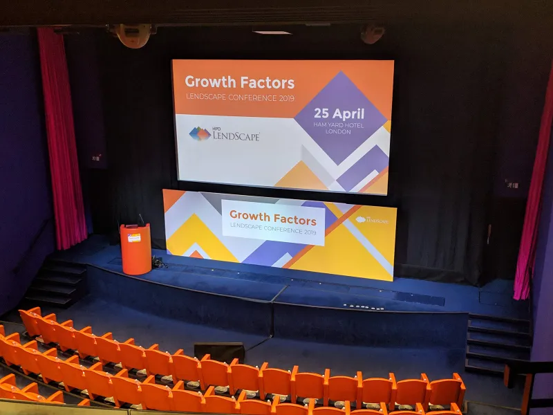 “Growth Factors”, the HPD LendScape Conference 2019, London, in a theatre with orange seats